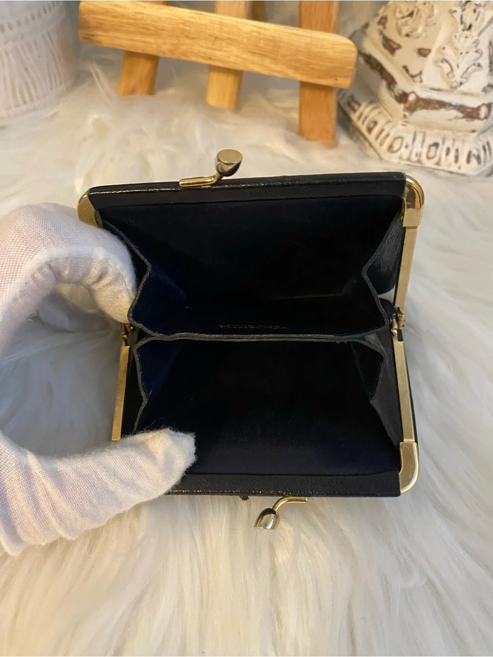Celine Navy and Black Vintage Kiss-Lock Coin pouch or wallet